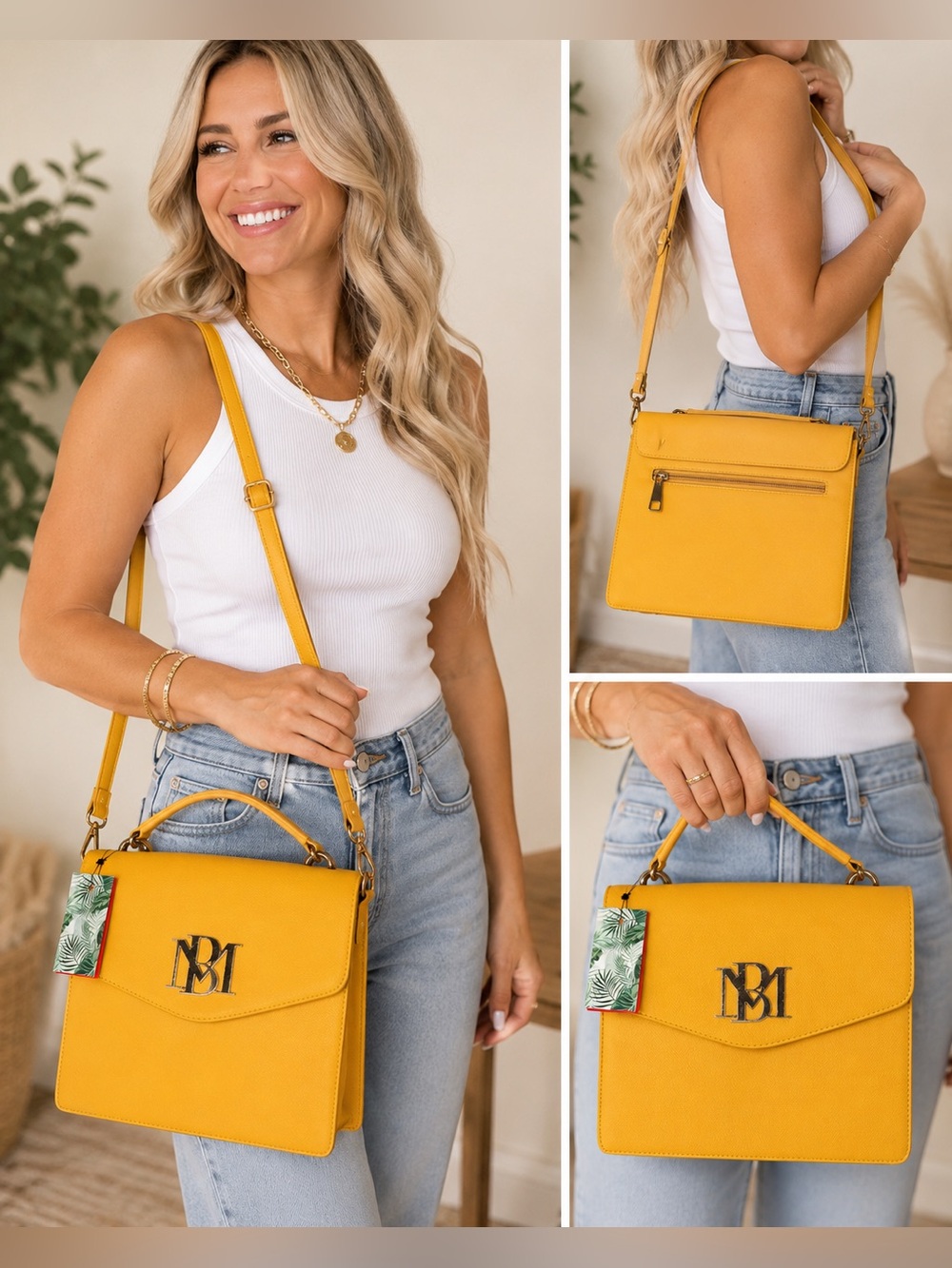 Badgley Mischka | NWT | Yellow Structured Crossbody Satchel Handbag